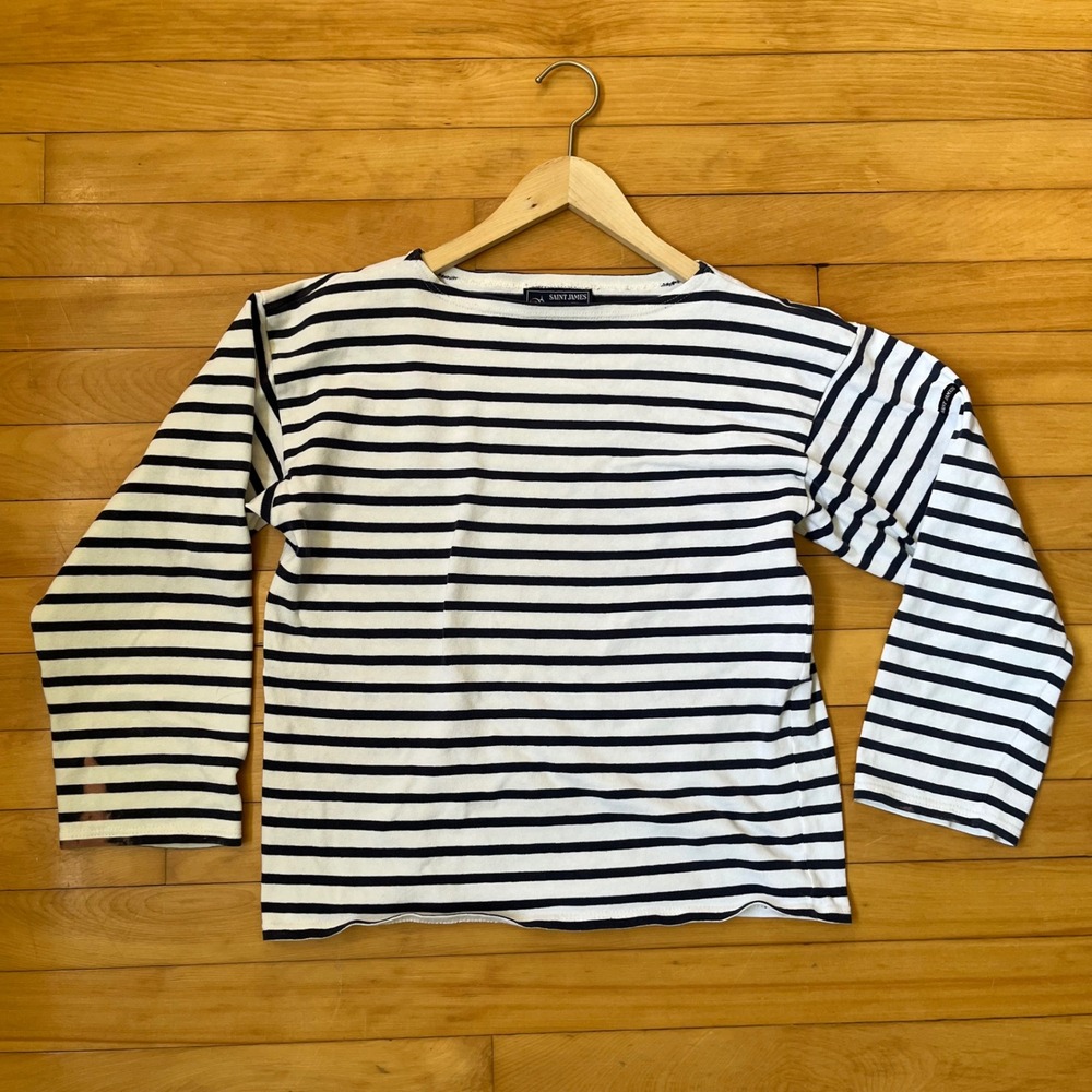 Saint James Breton Striped Boat Neck Top Navy White Made in France Cotton